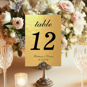 Faux Gold Foil Black Elegant Calligraphy Wedding Table Number