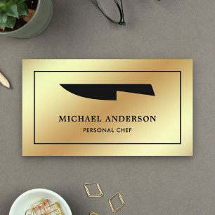 Faux Gold Foil Black Kitchen Knife Personal Chef Business Card