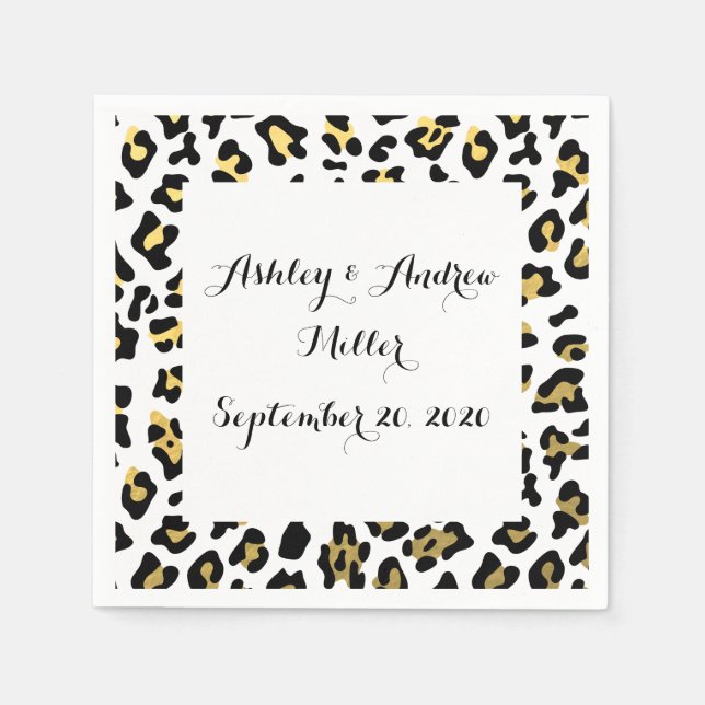 Faux Gold Foil Black Leopard Print Pattern Napkin (Front)