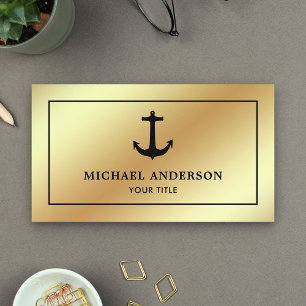 Faux Gold Foil Black Nautical Anchor Business Card