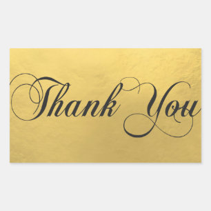 Faux GOLD FOIL Black Script Calligraphy Thank You Rectangular Sticker