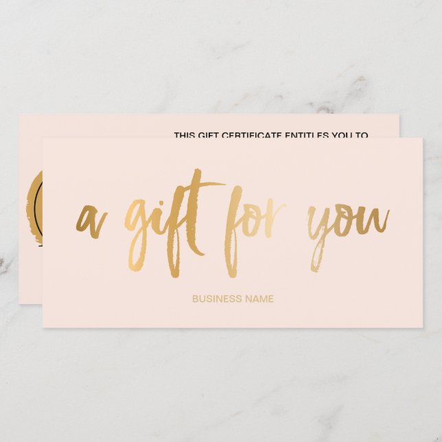Faux gold foil blush pink logo gift certificate (Front/Back)