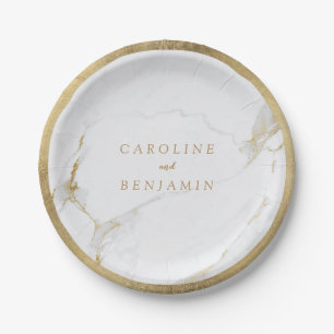 Faux gold foil border marble luxury modern wedding paper plate