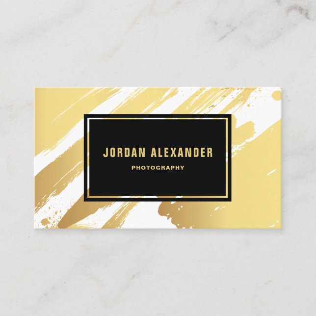 Faux Gold Foil Brushstrokes Modern Business Card (Front)
