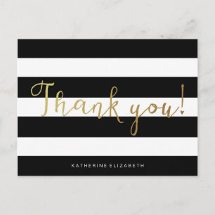 Faux Gold Foil Calligraphy Black & White Stripes Postcard