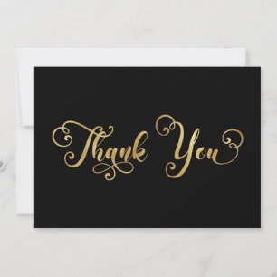 Faux Gold Foil Calligraphy Decorative Black Thank You Card
