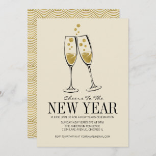 Faux Gold Foil Cheers New Year's Eve Party Card