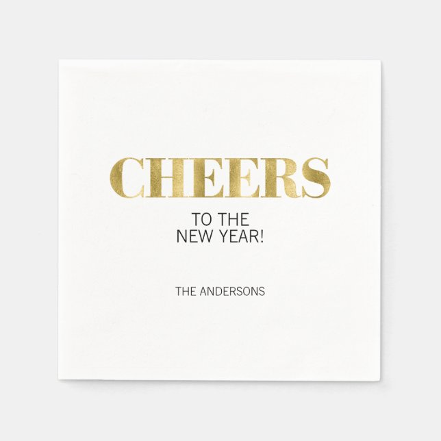 Faux Gold Foil Cheers New Year's Paper Napkin (Front)