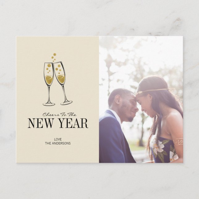 Faux Gold Foil Cheers New Year's Photo Postcard (Front)