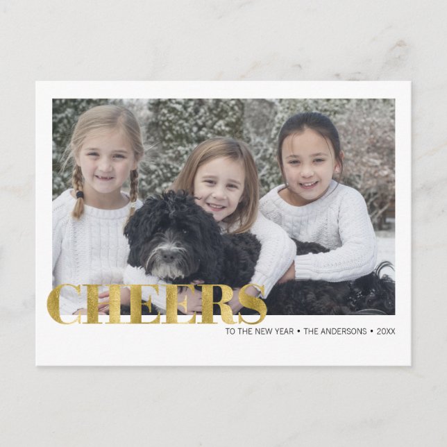 Faux Gold Foil Cheers New Year's Photo Postcard (Front)