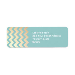 FAUX Gold Foil Chevron Pattern and Turquoise Blue