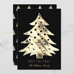 Faux Gold Foil Christmas Tree Modern Elegant Black Invitation