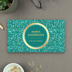 Faux Gold Foil Circle Teal Glitter Makeup Artist Business Card