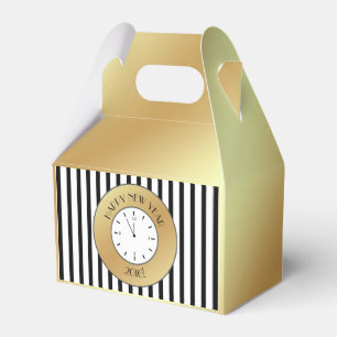 Faux Gold Foil Clock Midnight Happy New Year Favour Box