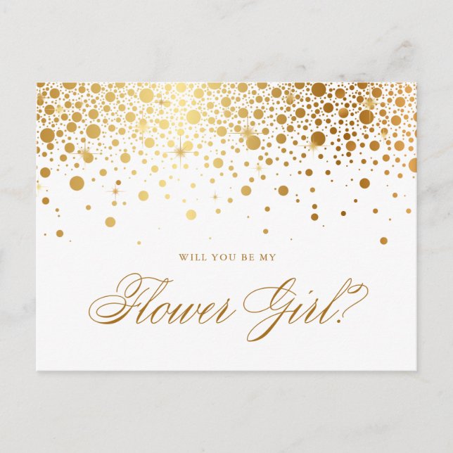 Faux Gold Foil Confetti | Be My Maid of Honour Invitation Postcard (Front)