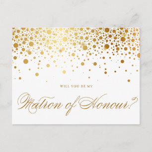 Faux Gold Foil Confetti   Be My Matron of Honour Invitation Postcard