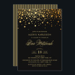Faux Gold Foil Confetti Black Bar Mitzvah Invitation<br><div class="desc">Invite family and friends to your daughter Bar Mitzvah with this modern and elegant invitation. It features faux gold confetti dots and stripes pattern. Personalise by adding name,  date,  time,  venue and other event details. Matching items are available.</div>