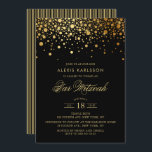 Faux Gold Foil Confetti Black Bar Mitzvah Invitation<br><div class="desc">Invite family and friends to your daughter Bar Mitzvah with this modern and elegant invitation. It features faux gold confetti dots and stripes pattern. Personalise by adding name,  date,  time,  venue and other event details. Matching items are available.</div>