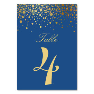 Faux Gold Foil Confetti Blue Table Numbers Bard