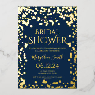 Faux Gold Foil Confetti Bridal Shower Navy Blue