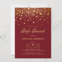 Faux Gold Foil Confetti Burgundy Baby Brunch