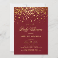 Faux Gold Foil Confetti Burgundy Baby Shower