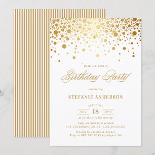 Faux Gold Foil Confetti Dots Birthday Invitation