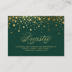 Faux Gold Foil Confetti Dots Green Registry Card