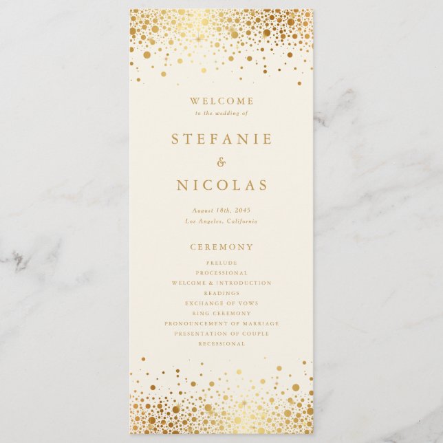 Faux Gold Foil Confetti Dots Ivory Wedding Programme (Front)