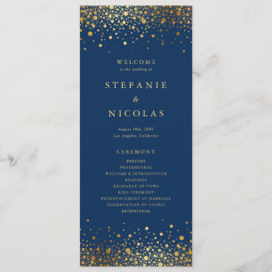 Faux Gold Foil Confetti Dots Navy Blue Wedding Programme