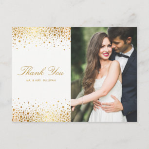 Faux Gold Foil Confetti Dots Photo Thank You Postcard