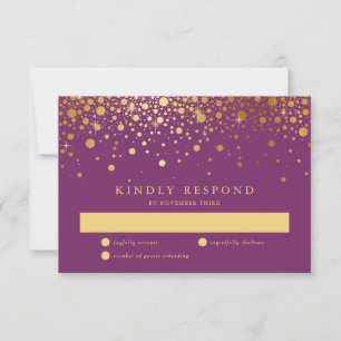 Faux Gold Foil Confetti Dots Purple RSVP Card