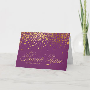 Faux Gold Foil Confetti Dots Purple Thank You Card