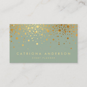 Faux Gold Foil Confetti Dots Sage Green Business Card