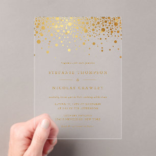 Faux Gold Foil Confetti Dots Wedding  Acrylic Invitations