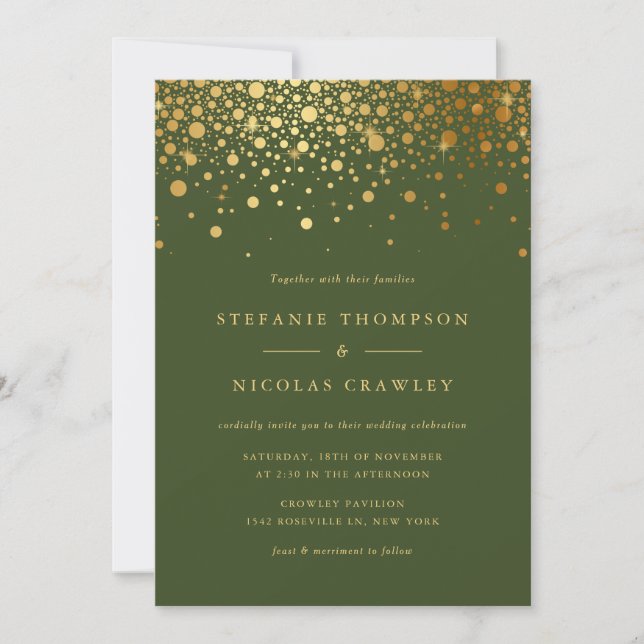 Faux Gold Foil Confetti Dots Wedding Invitation (Front)