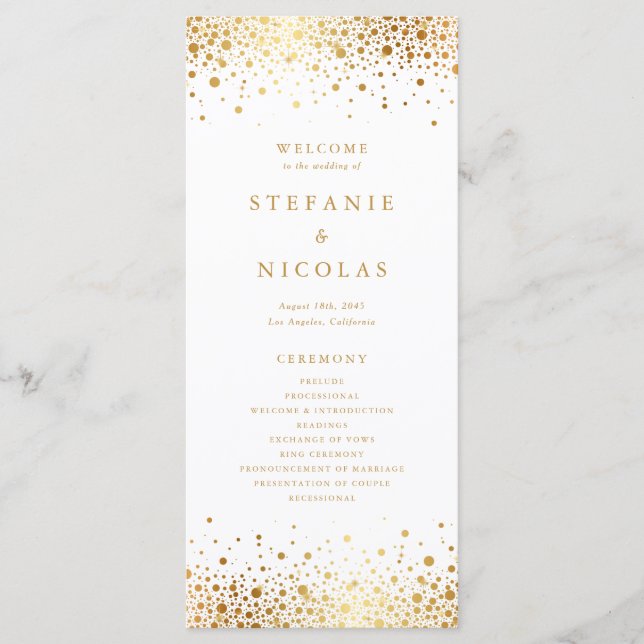 Faux Gold Foil Confetti Dots Wedding Programme (Front)