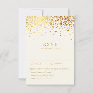 Faux Gold Foil Confetti Dots Wedding RSVP   Ivory Card