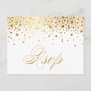 Faux Gold Foil Confetti Dots Wedding RSVP Postcard