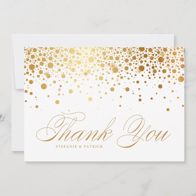 Faux Gold Foil Confetti Dots Wedding Thank You Card (Front)