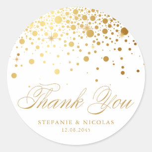 Faux Gold Foil Confetti Dots Wedding Thank You Classic Round Sticker