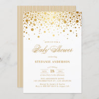 Faux Gold Foil Confetti Dots White Baby Shower