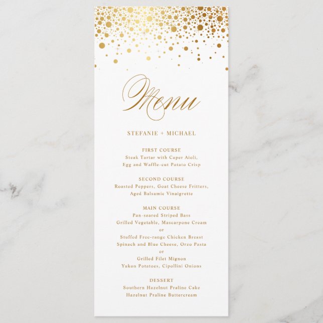 Faux Gold Foil Confetti Elegant Menu Card (Front)