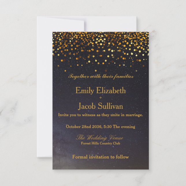Faux Gold Foil Confetti Elegant Wedding  Save The Date (Front)