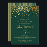 Faux Gold Foil Confetti Green Bar Mitzvah Invitation<br><div class="desc">Invite family and friends to your son's Bar Mitzvah with this elegant green and gold invitation. It features faux gold confetti dots and stripes pattern. Personalise by adding name,  date,  time,  venue and other event details. Matching items are available.</div>