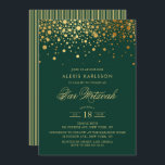Faux Gold Foil Confetti Green Bar Mitzvah Invitation<br><div class="desc">Invite family and friends to your son's Bar Mitzvah with this elegant green and gold invitation. It features faux gold confetti dots and stripes pattern. Personalise by adding name,  date,  time,  venue and other event details. Matching items are available.</div>