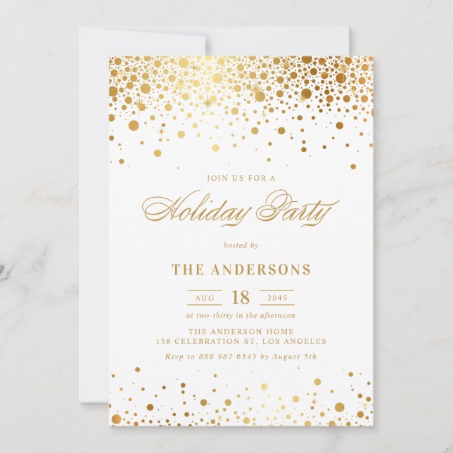 Faux Gold Foil Confetti Holiday Party Invitation (Front)