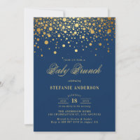 Faux Gold Foil Confetti Navy Blue Baby Brunch
