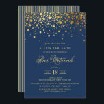 Faux Gold Foil Confetti Navy Blue Bar Mitzvah Invitation<br><div class="desc">Invite family and friends to your son's Bar Mitzvah with this elegant navy blue and gold invitation. It features faux gold confetti dots and stripes pattern. Personalise by adding name,  date,  time,  venue and other event details. Matching items are available.</div>