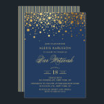 Faux Gold Foil Confetti Navy Blue Bar Mitzvah Invitation<br><div class="desc">Invite family and friends to your son's Bar Mitzvah with this elegant navy blue and gold invitation. It features faux gold confetti dots and stripes pattern. Personalise by adding name,  date,  time,  venue and other event details. Matching items are available.</div>